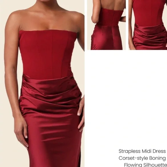 Lulu's Strapless Burgundy Midi Dress - Picture 5 of 5